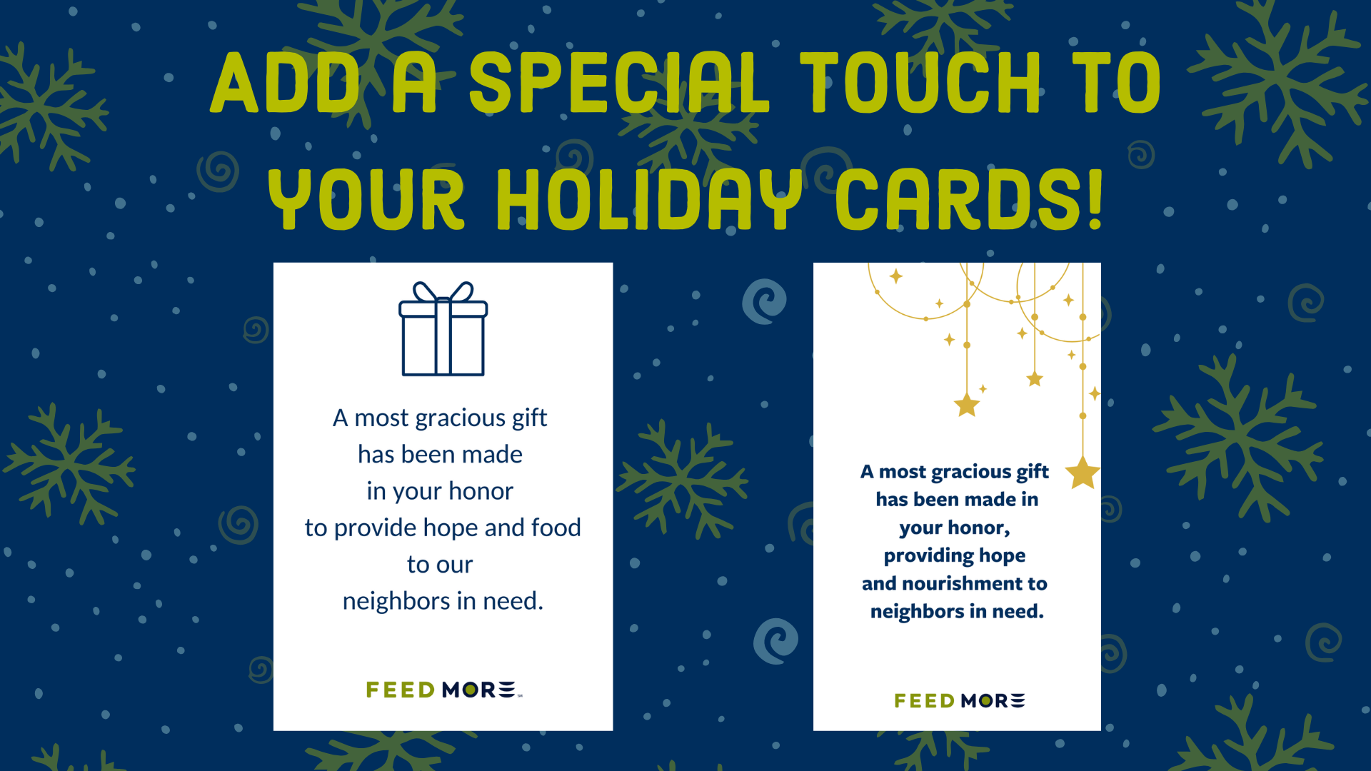Feed More holiday card inserts 2025 - add a special touch to your holiday cards