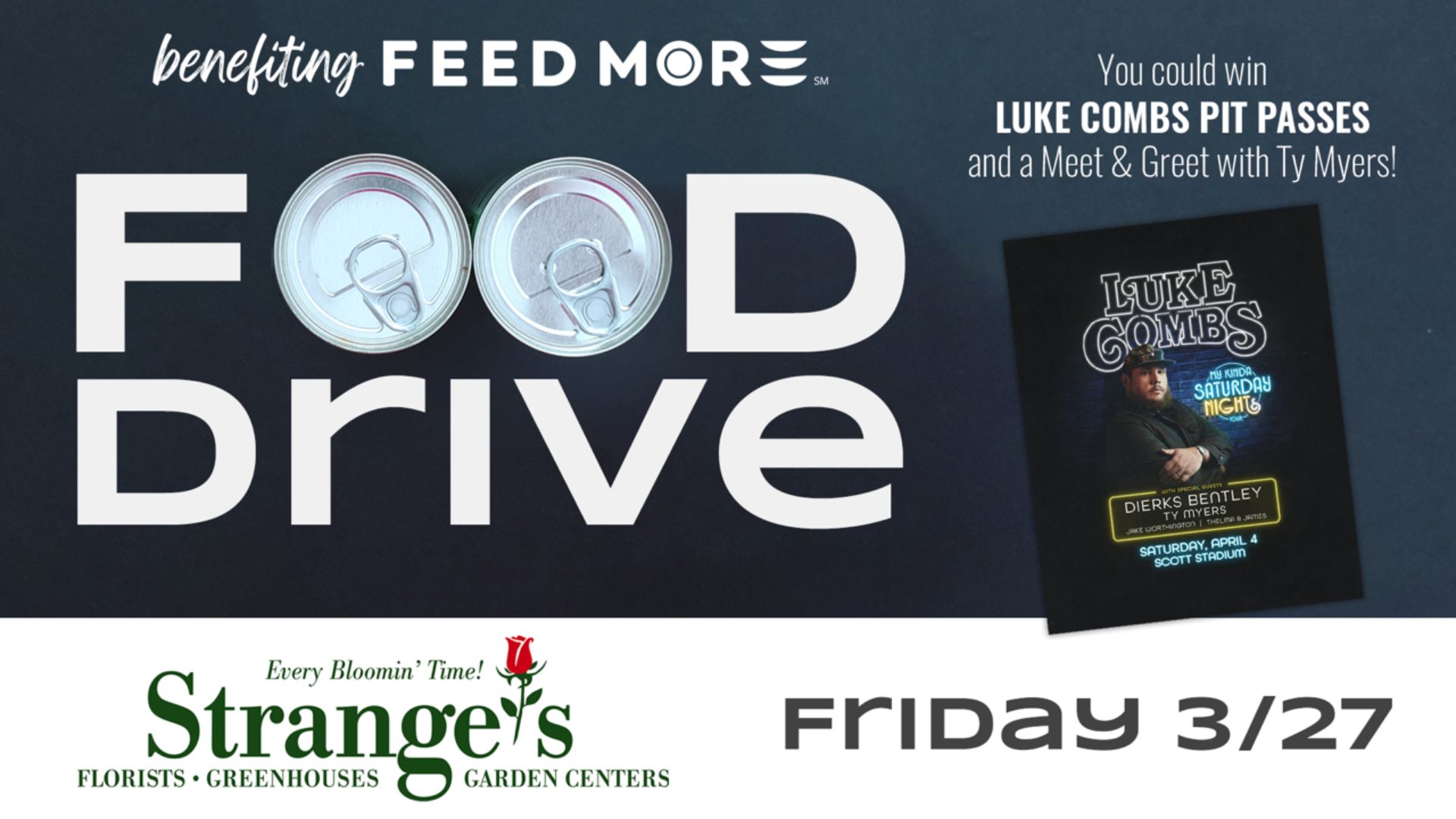 New Country K95 and Stranges Florist food drive benefiting Feed More