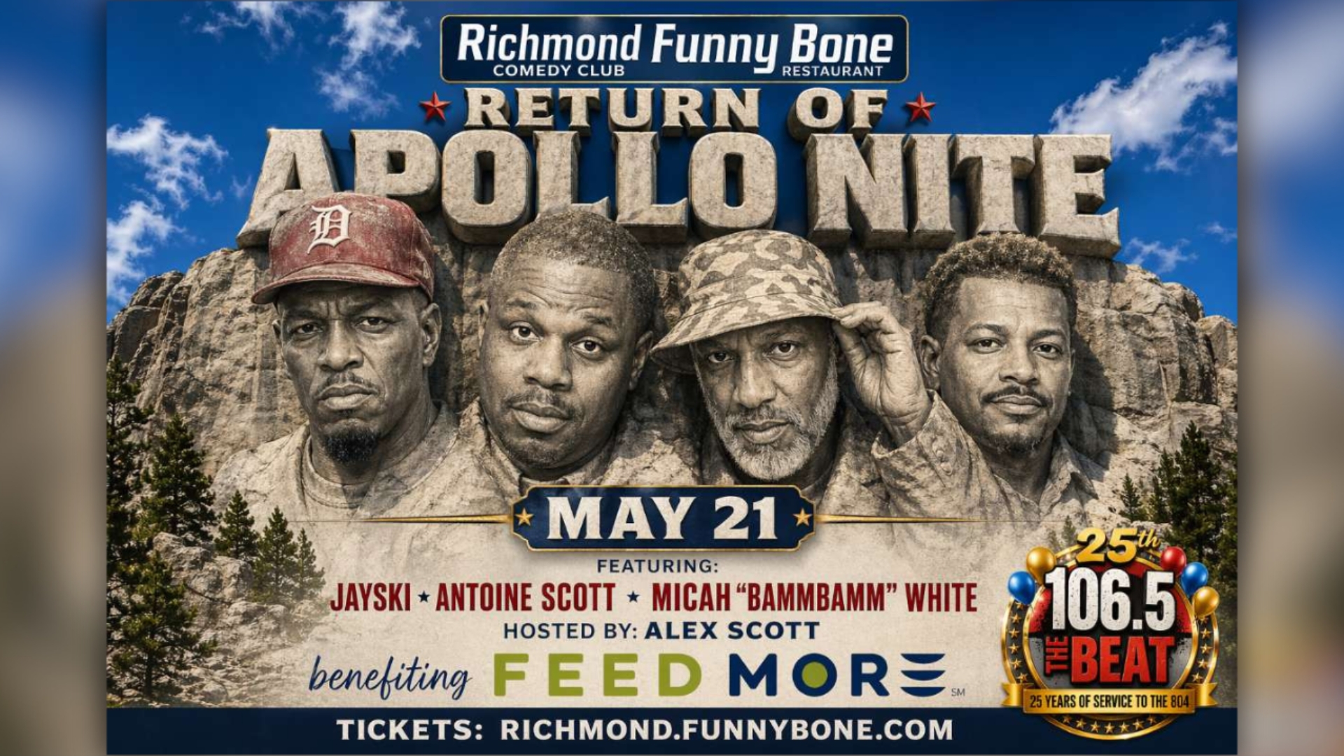 Join us at the Funny Bone on Thursday May 21 for Return of Apollo Nite, presented by 106.5 The Beat, where a portion of all proceeds will benefit Feed More!